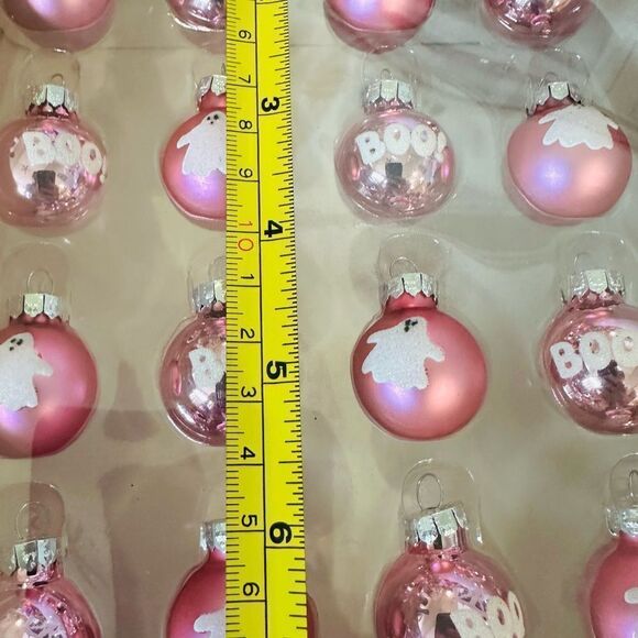 Halloween Pink Ghost Boo Mini Ball Ornaments Set 20 - Picture 2 of 3